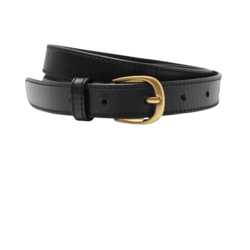 Ceinture fine en cuir - Noir/Or